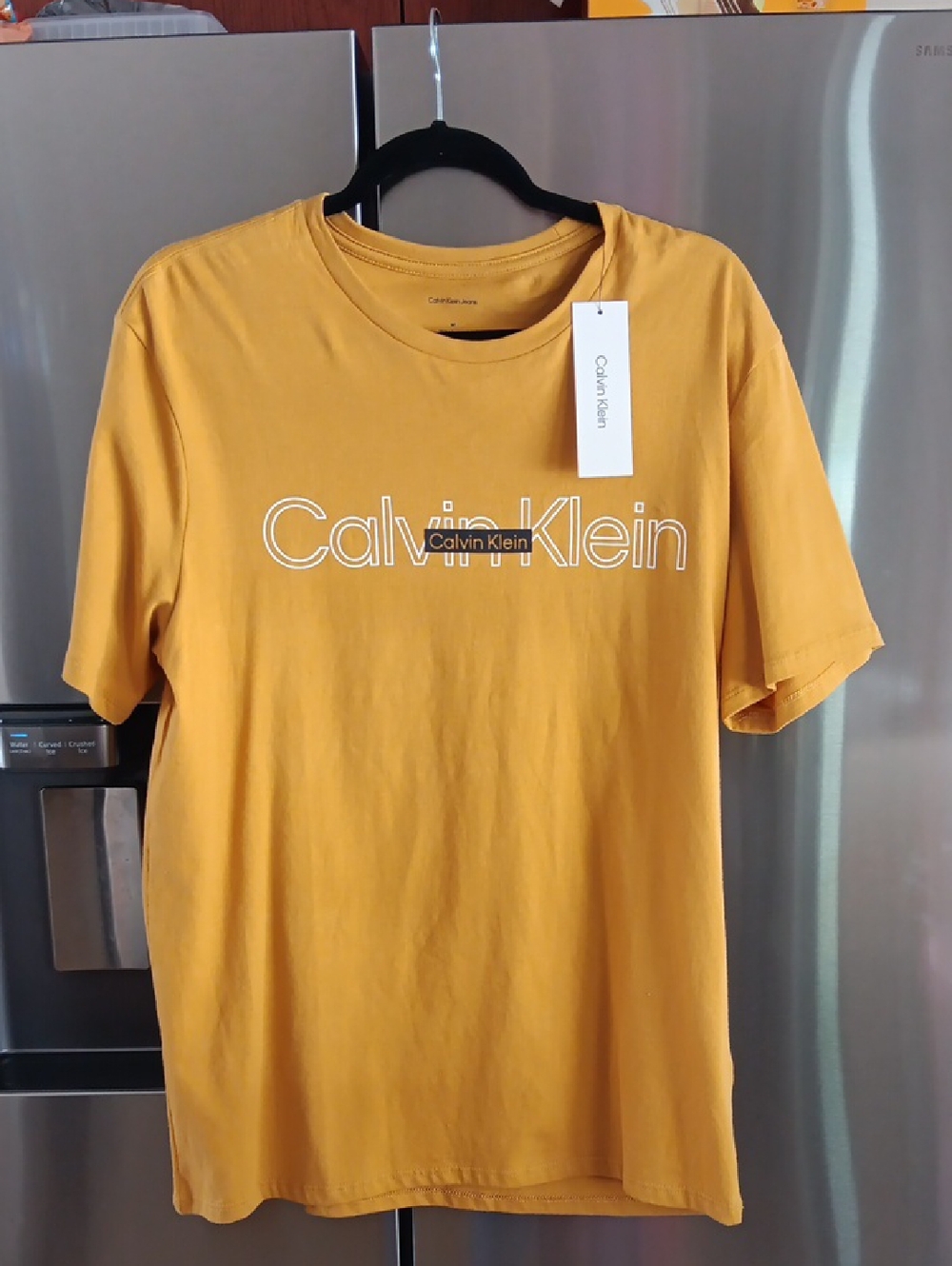 Calvin Klein Men's Mustard Logo Crew Neck T-Shirt